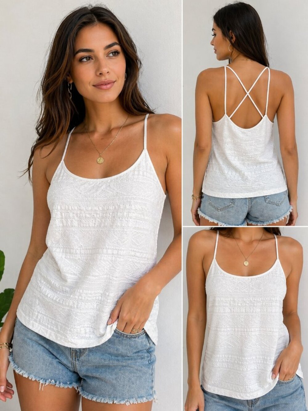 Aeropostale White Lace Trim Cami Tank Top Boho Summer M